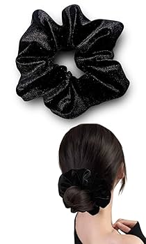 Amazon.co.jp: Edges42 ベロア リボン シュシュ 大きめ 黒 生地